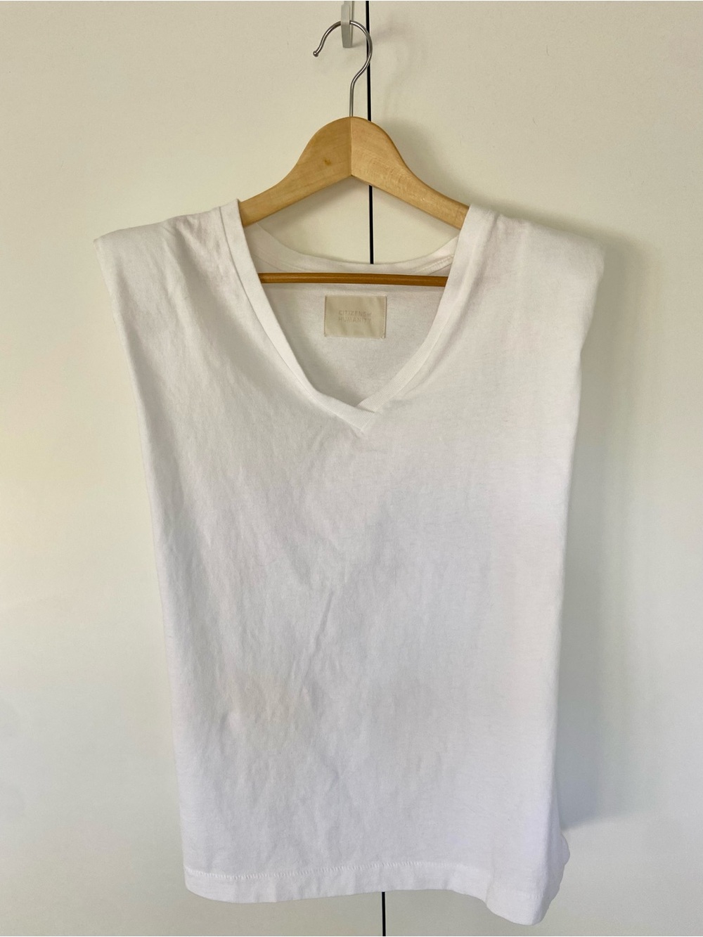 CITIZENS OF HUMANITY Zosia Padded Shoulder T-Shirt 100% Cotton White Medium EUC